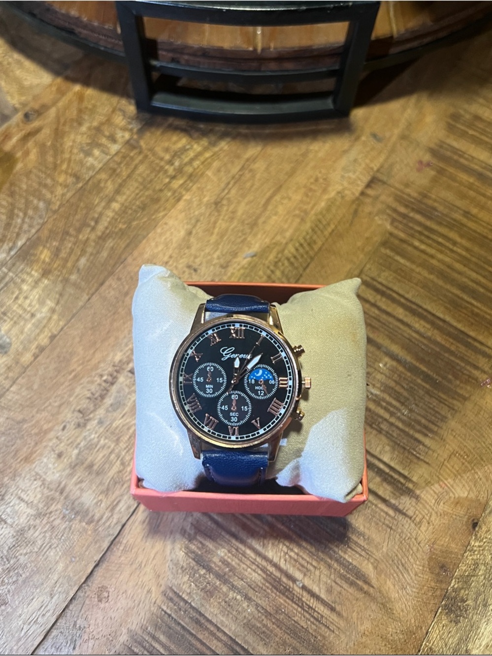 Geneva Blue Strap Watch with Gold-Tone Case